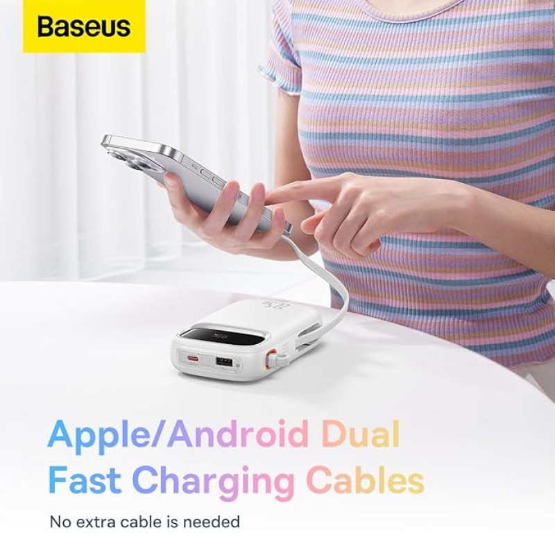 Baseus Qpow2 Dual-Cable Digital Display Fast Charge Power Bank 10000mAh 22.5W Cluster Black(with: Simple Charging Cable Type-C 3A 0.3m Black) (White, Baseus Qpow2 Dual-Cable Digital Display Fast Charge Power Bank 10000mAh 22.5W Cluster Black(with: Simple Charging Cable Type-C 3A 0.3m Black) (White,
