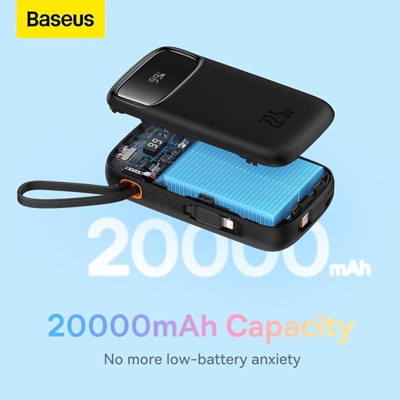 Baseus Qpow2 Power Bank, 10000mAh, 22.5W Fast Charging, Dual Built-in Cables, Digital Display Baseus Qpow2 Power Bank, 10000mAh, 22.5W Fast Charging, Dual Built-in Cables, Digital Display