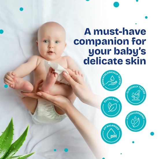Kidsmate Gentle Care Baby Wipes | Soft & Thick Wet Wipes for Babies | Aloe Vera Moisturizing Wipes for Delicate Skin | Prevents Rashes & Redness | Alcohol & Soap-Free (80 count Pack of 3)