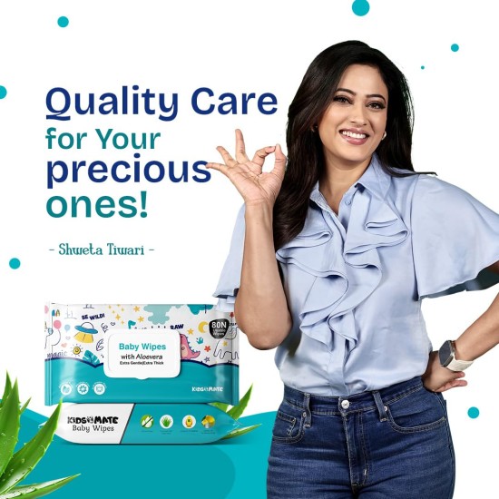 Kidsmate Gentle Care Baby Wipes | Soft & Thick Wet Wipes for Babies | Aloe Vera Moisturizing Wipes for Delicate Skin | Prevents Rashes & Redness | Alcohol & Soap-Free (80 count Pack of 3)