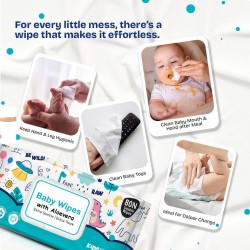Kidsmate Gentle Care Baby Wipes | Soft & Thick Wet Wipes for Babies | Aloe Vera Moisturizing Wipes for Delicate Skin | Prevents Rashes & Redness | Alcohol & Soap-Free (80 count Pack of 3)