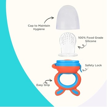 R for Rabbit First Feed Bunny Nibbler Soft Silicon Chewing Fruit Feeder for Babies | Baby Fruit & Food Veggie Teether |Hygenic & BPA Free | Pacifier for Infant 3+ Months (Orange-Blue)