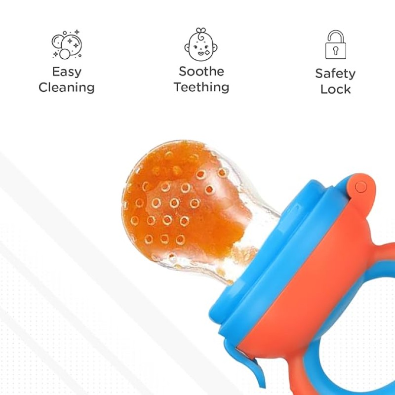 R for Rabbit First Feed Bunny Nibbler Soft Silicon Chewing Fruit Feeder for Babies | Baby Fruit & Food Veggie Teether |Hygenic & BPA Free | Pacifier for Infant 3+ Months (Orange-Blue)