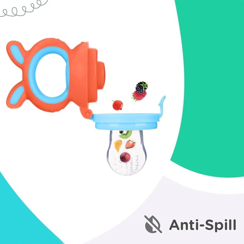 R for Rabbit First Feed Bunny Nibbler Soft Silicon Chewing Fruit Feeder for Babies | Baby Fruit & Food Veggie Teether |Hygenic & BPA Free | Pacifier for Infant 3+ Months (Orange-Blue)