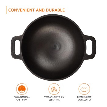 Cast Iron Pre Seasoned Pan Cast Iron Deep Kadhai, 10 Inches (25 cm), Black, 100% Toxin-Free, Naturally Non-Stick, Long Lasting. Cast Iron Pre Seasoned Pan Cast Iron Deep Kadhai, 10 Inches (25 cm), Black, 100% Toxin-Free, Naturally Non-Stick, Long Lasting.