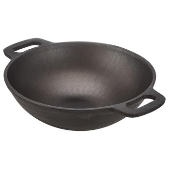 Cast Iron Pre Seasoned Pan Cast Iron Deep Kadhai, 10 Inches (25 cm), Black, 100% Toxin-Free, Naturally Non-Stick, Long Lasting.