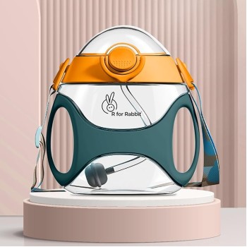 R for Rabbit Tritan Bumble 330 ml Baby Sipper Water Bottle with Carry Strap for Kids | Twin Handle with Silicon Straw | Leak Proof Drinking Sippy Cup for Baby Boy and Girl (Green)