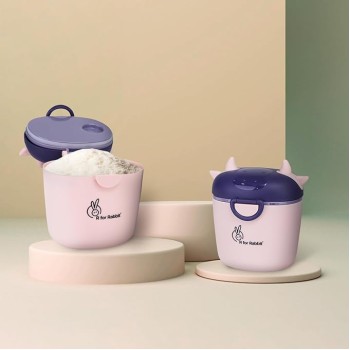 R for Rabbit First Feed Crescent Storage Meal Box with Spoon and Leveler for Baby | Non-Toxic BPA Free Kids Milk Powder Box Multi-Functional Snack/Fruit Container 310 Gram Capacity (Pink)