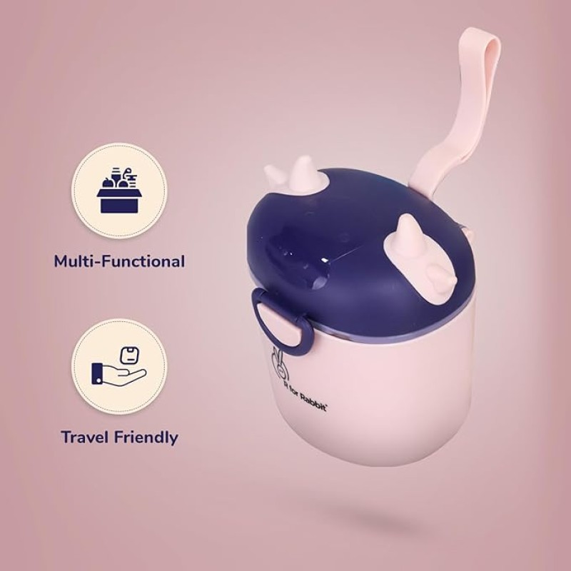 R for Rabbit First Feed Crescent Storage Meal Box with Spoon and Leveler for Baby | Non-Toxic BPA Free Kids Milk Powder Box Multi-Functional Snack/Fruit Container 310 Gram Capacity (Pink)