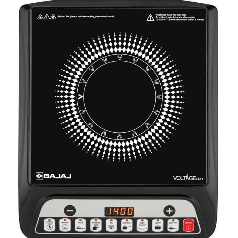 Bajaj 140TS 1200 W Induction Cooktop | 7 Pre-Set Menus | Insect Protection | 1 Year Warranty | Black Bajaj 140TS 1200 W Induction Cooktop | 7 Pre-Set Menus | Insect Protection | 1 Year Warranty | Black