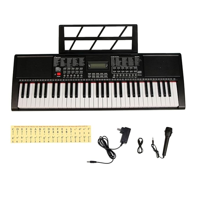 Intern INT-KB-6102, 61 Keys Touch Response Portable Piano Keyboard with Microphone and 9V DC Power Adapter (Black) Intern INT-KB-6102, 61 Keys Touch Response Portable Piano Keyboard with Microphone and 9V DC Power Adapter (Black)