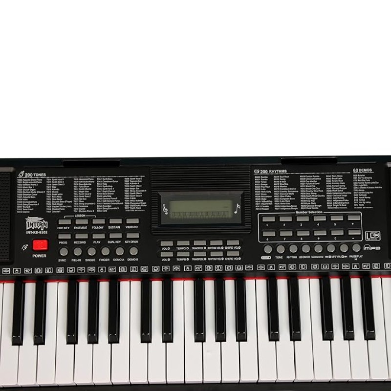 Intern INT-KB-6102, 61 Keys Touch Response Portable Piano Keyboard with Microphone and 9V DC Power Adapter (Black) Intern INT-KB-6102, 61 Keys Touch Response Portable Piano Keyboard with Microphone and 9V DC Power Adapter (Black)