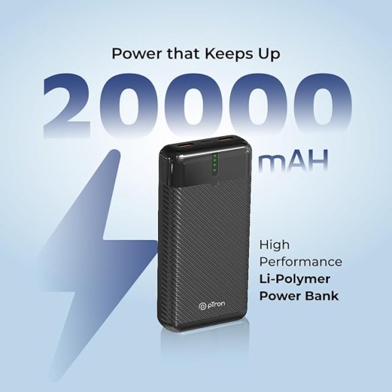 pTron Dynamo Surge 20000mAh 22.5W Fast Charging Power Bank, Supports VOOC/Wrap/Dash USB Charging, USB Type-C Input, 20W PD Fast Charging, 3 Outputs, 1 Input & Multiple Layers of Protection (Black) pTron Dynamo Surge 20000mAh 22.5W Fast Charging Power Bank, Supports VOOC/Wrap/Dash USB Charging, USB Type-C Input, 20W PD Fast Charging, 3 Outputs, 1 Input & Multiple Layers of Protection (Black)