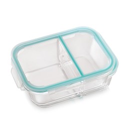 ATTRO Glassox Lunch Box with Two Compartment & Locking Lid Borosilicate Glass Container Microwave & Freezer Safe Air-Tight Leak-Proof 980Ml, Transparent