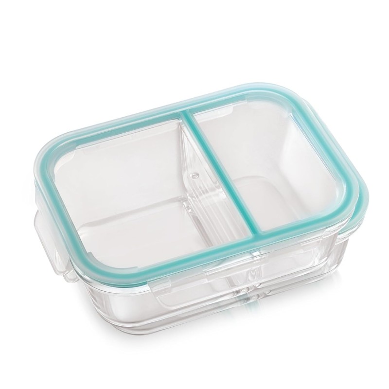 ATTRO Glassox Lunch Box with Two Compartment & Locking Lid Borosilicate Glass Container Microwave & Freezer Safe Air-Tight Leak-Proof 980Ml, Transparent ATTRO Glassox Lunch Box with Two Compartment & Locking Lid Borosilicate Glass Container Microwave & Freezer Safe Air-Tight Leak-Proof 980Ml, Transparent