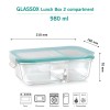 ATTRO Glassox Lunch Box with Two Compartment & Locking Lid Borosilicate Glass Container Microwave & Freezer Safe Air-Tight Leak-Proof 980Ml, Transparent ATTRO Glassox Lunch Box with Two Compartment & Locking Lid Borosilicate Glass Container Microwave & Freezer Safe Air-Tight Leak-Proof 980Ml, Transparent