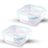 Attro Glassox Classic Square Lunch Box with Locking Lid Borosilicate Glass Lunch Box Fridge Organizer Food Storage Container Microwave & Freezer Safe Set of 2 310ml