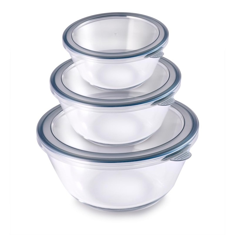 Attro Glassox Classic Mixing Bowl with lid Borosilicate Glass Bowl Microwave & Oven Safe Set of 3 500ml, 1000ml, 1600ml Attro Glassox Classic Mixing Bowl with lid Borosilicate Glass Bowl Microwave & Oven Safe Set of 3 500ml, 1000ml, 1600ml