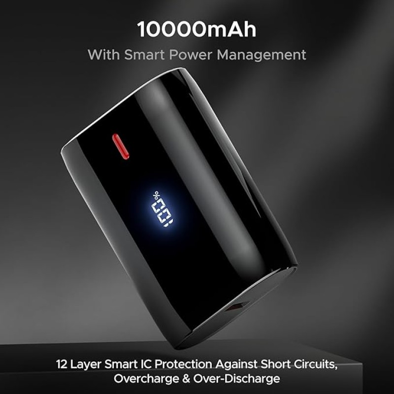 boAt Energyshroom PB300 Air 10000 Mah 22.5W USB Type C Pocket Size Power Bank with Compact & Lightweight Design,LED Battery Display,12 Layer Smart IC Protection & Smart Power Management(Carbon Black)
