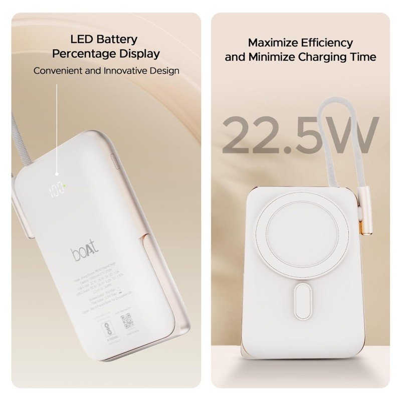 (Refurbished) Boat Energyshroom PB330 MagnaCharge 10000 mAh Magnetic Wireless Power Bank w/ 15W Wireless Charging, Metal Stand,Magnacharge Ring for iPhone and Android Phones w/Wireless Charge(White) (Refurbished) Boat Energyshroom PB330 MagnaCharge 10000 mAh Magnetic Wireless Power Bank w/ 15W Wireless Charging, Metal Stand,Magnacharge Ring for iPhone and Android Phones w/Wireless Charge(White)