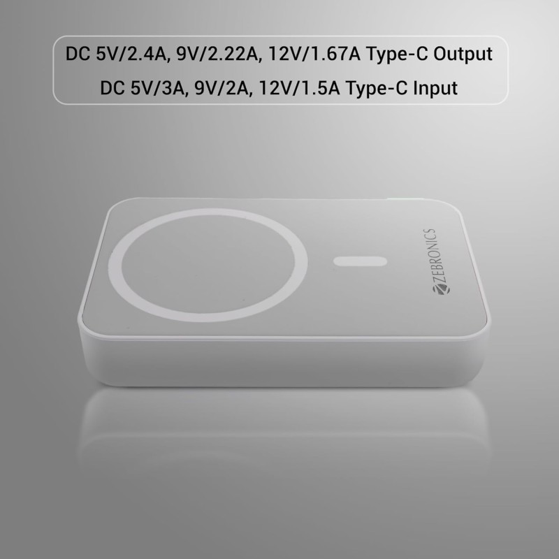 (Refurbished) ZEBRONICS MW63 Wireless Power Bank, 10000 mAh, Super Fast Charging, Magsafe, Outputs - 20W Wired | 15W Wireless, Type C PD, Built in Protections, LED Indicator, Compatible with iPhone -USB Type C