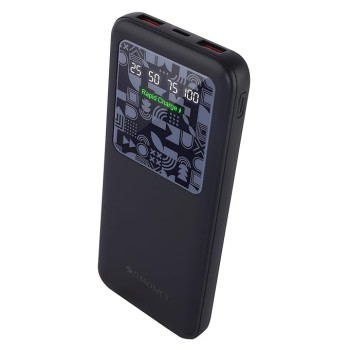 ZEBRONICS MB10000S15 Power Bank, 10000 mAh, Rapid Charge, 22.5W Output, Dual USB Output, PD 3.0 Type C, Built in Protections, Percentage Indicator, Made in India, Black