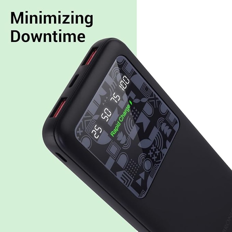 ZEBRONICS MB10000S15 Power Bank, 10000 mAh, Rapid Charge, 22.5W Output, Dual USB Output, PD 3.0 Type C, Built in Protections, Percentage Indicator, Made in India, Black