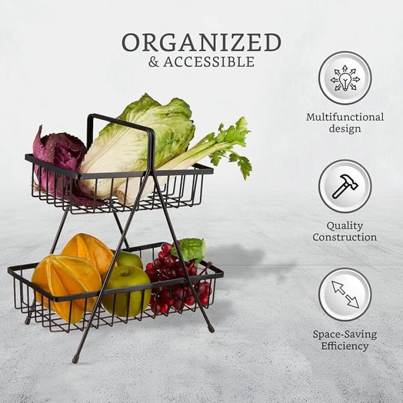 Amazon Brand - Solimo 2-Tier Black Steel Fruit & Vegetable Storage Rack | Optimal Air Circulation | Versatile & Stylish Kitchen Organization | Multifunctional Design (Set of 1) Amazon Brand - Solimo 2-Tier Black Steel Fruit & Vegetable Storage Rack | Optimal Air Circulation | Versatile & Stylish Kitchen Organization | Multifunctional Design (Set of 1)