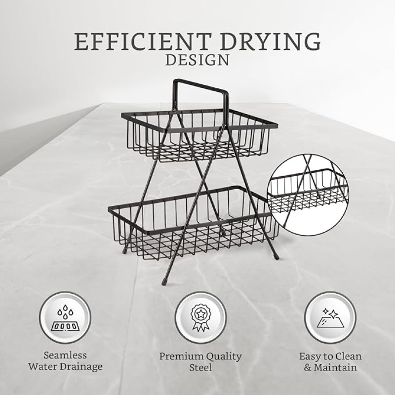 Amazon Brand - Solimo 2-Tier Black Steel Fruit & Vegetable Storage Rack | Optimal Air Circulation | Versatile & Stylish Kitchen Organization | Multifunctional Design (Set of 1) Amazon Brand - Solimo 2-Tier Black Steel Fruit & Vegetable Storage Rack | Optimal Air Circulation | Versatile & Stylish Kitchen Organization | Multifunctional Design (Set of 1)