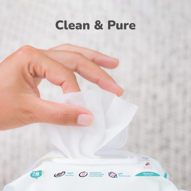 R For Rabbit Feather Aqua Baby Wipes Combo Pack Of 78 Units | Pure Water Wet Wipes for Babies With Lid (Pack of 1)