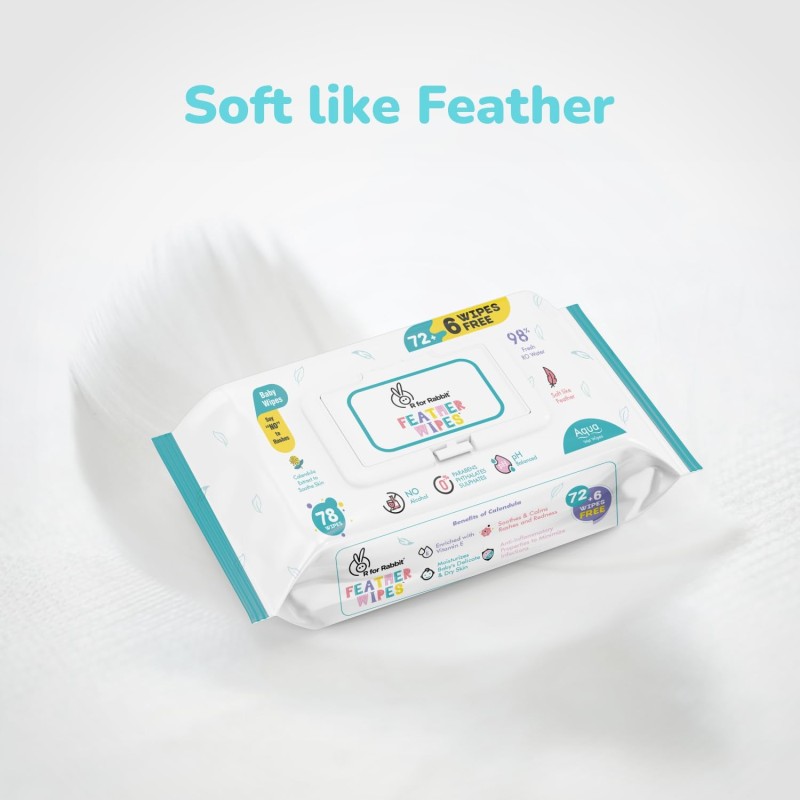 R For Rabbit Feather Aqua Baby Wipes Combo Pack Of 78 Units | Pure Water Wet Wipes for Babies With Lid (Pack of 1)