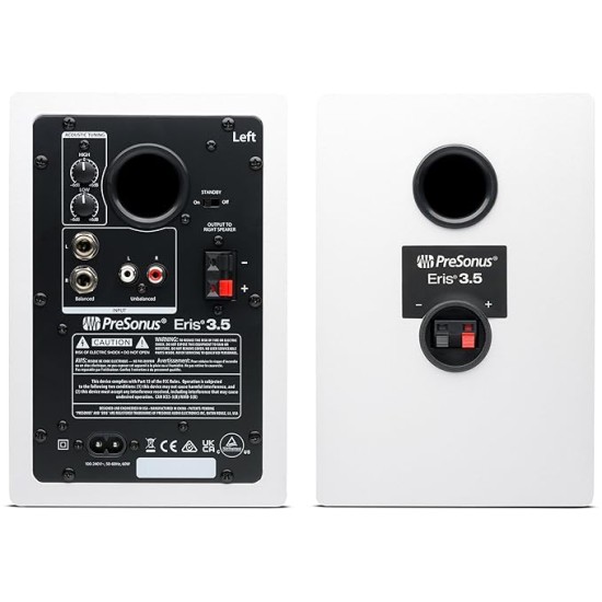 PreSonus Eris 3.5 2nd Gen HD Professional Studio Monitors with 3.5" Woven Composite Woofer, 1" Silk-Dome Tweeter, 50W Class AB Power and Tuning Controls (Auxillary) - Pair (White)