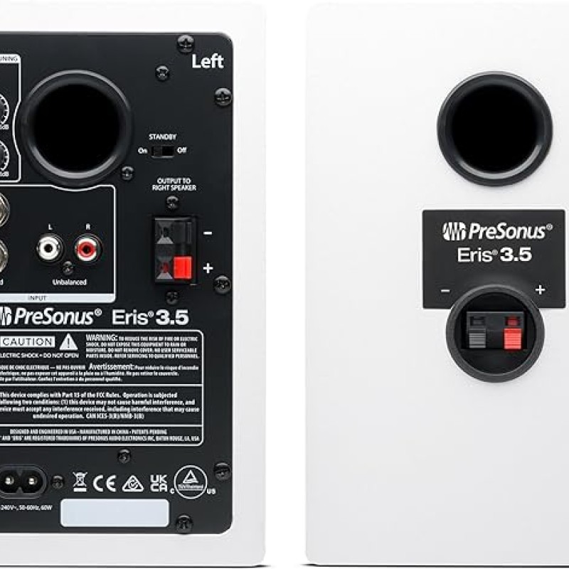 PreSonus Eris 3.5 2nd Gen HD Professional Studio Monitors with 3.5" Woven Composite Woofer, 1" Silk-Dome Tweeter, 50W Class AB Power and Tuning Controls (Auxillary) - Pair (White)