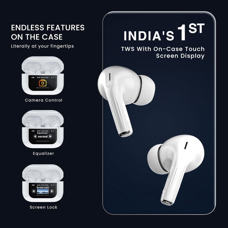 (Refurbished) HAMMER Screen TWS Earbuds Wireless with 13mm Drivers, ANC Ear Buds 32dB, up to 50H Playtime TWS Ear Buds, Type-C Fast Charging, BT v5.4, True Wireless Earbuds Bluetooth,Transparency & EQ Mode (White) (Refurbished) HAMMER Screen TWS Earbuds Wireless with 13mm Drivers, ANC Ear Buds 32dB, up to 50H Playtime TWS Ear Buds, Type-C Fast Charging, BT v5.4, True Wireless Earbuds Bluetooth,Transparency & EQ Mode (White)