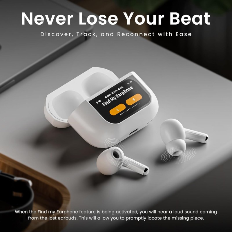 (Refurbished) HAMMER Screen TWS Earbuds Wireless with 13mm Drivers, ANC Ear Buds 32dB, up to 50H Playtime TWS Ear Buds, Type-C Fast Charging, BT v5.4, True Wireless Earbuds Bluetooth,Transparency & EQ Mode (White) (Refurbished) HAMMER Screen TWS Earbuds Wireless with 13mm Drivers, ANC Ear Buds 32dB, up to 50H Playtime TWS Ear Buds, Type-C Fast Charging, BT v5.4, True Wireless Earbuds Bluetooth,Transparency & EQ Mode (White)