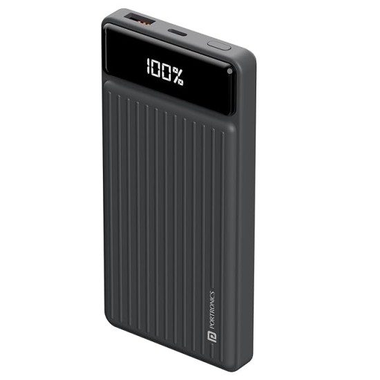 Portronics Luxcell B 10K 10000 mAh 22.5W Fast Charging Power Bank, Ultra Slim Power Bank with Mach USB-A Output, Type C PD Output, Type C Input, Wake Up Button(Black)