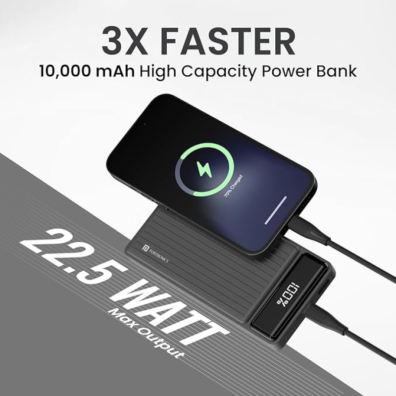 Portronics Luxcell B 10K 10000 mAh 22.5W Fast Charging Power Bank, Ultra Slim Power Bank with Mach USB-A Output, Type C PD Output, Type C Input, Wake Up Button(Black) Portronics Luxcell B 10K 10000 mAh 22.5W Fast Charging Power Bank, Ultra Slim Power Bank with Mach USB-A Output, Type C PD Output, Type C Input, Wake Up Button(Black)