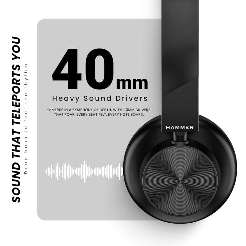 (Refurbished) HAMMER New Launch Bash Lite Bluetooth Over The Ear Headphones with Wireless and Wired Mode, Mic, Deep Bass, 40mm Drivers, 10 Hours Playtime, Bluetooth v5.3 Headset Best for Travel, Gym, Gaming(Black) (Refurbished) HAMMER New Launch Bash Lite Bluetooth Over The Ear Headphones with Wireless and Wired Mode, Mic, Deep Bass, 40mm Drivers, 10 Hours Playtime, Bluetooth v5.3 Headset Best for Travel, Gym, Gaming(Black)
