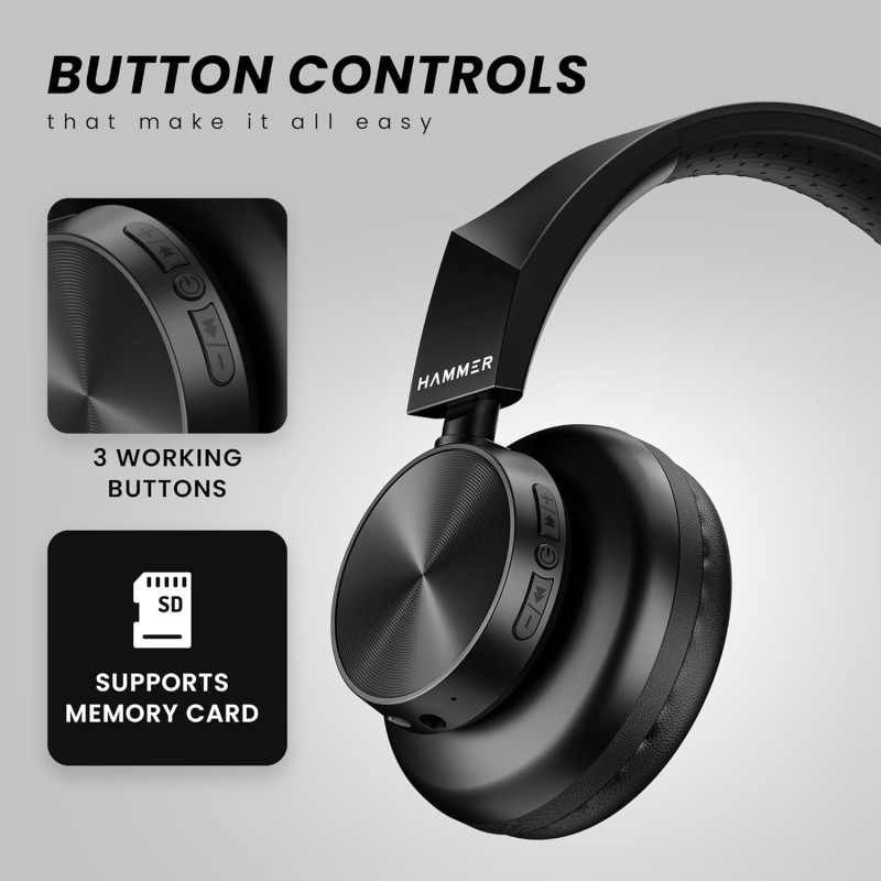 (Refurbished) HAMMER New Launch Bash Lite Bluetooth Over The Ear Headphones with Wireless and Wired Mode, Mic, Deep Bass, 40mm Drivers, 10 Hours Playtime, Bluetooth v5.3 Headset Best for Travel, Gym, Gaming(Black) (Refurbished) HAMMER New Launch Bash Lite Bluetooth Over The Ear Headphones with Wireless and Wired Mode, Mic, Deep Bass, 40mm Drivers, 10 Hours Playtime, Bluetooth v5.3 Headset Best for Travel, Gym, Gaming(Black)