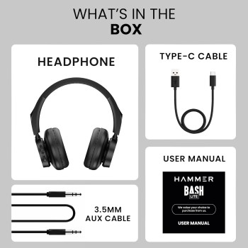 (Refurbished) HAMMER New Launch Bash Lite Bluetooth Over The Ear Headphones with Wireless and Wired Mode, Mic, Deep Bass, 40mm Drivers, 10 Hours Playtime, Bluetooth v5.3 Headset Best for Travel, Gym, Gaming(Black) (Refurbished) HAMMER New Launch Bash Lite Bluetooth Over The Ear Headphones with Wireless and Wired Mode, Mic, Deep Bass, 40mm Drivers, 10 Hours Playtime, Bluetooth v5.3 Headset Best for Travel, Gym, Gaming(Black)