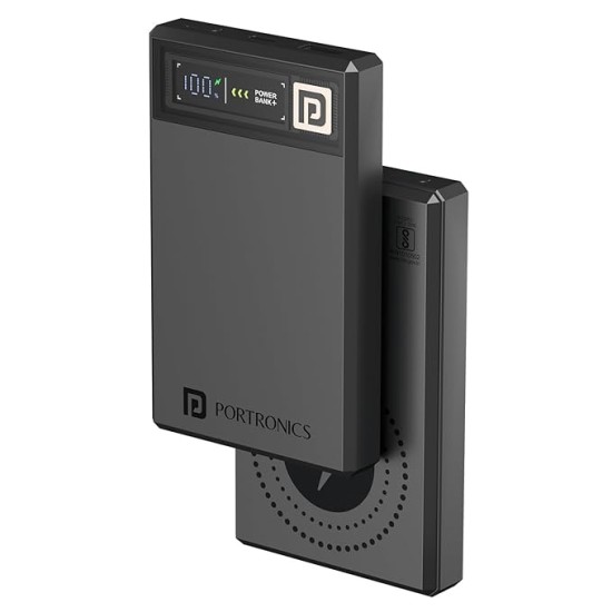 Portronics Luxcell MagClick 10k 10000 mAh 15W Magnetic Wireless Fast Charging Power Bank Premium Finish, 22.5 Wired Output Compatible with iPhone 12 & Above,Type C Smartphones,Tablets(Dark Grey)