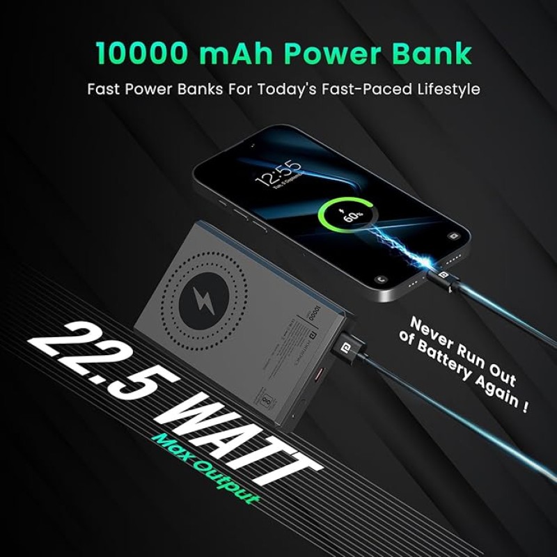 Portronics Luxcell MagClick 10k 10000 mAh 15W Magnetic Wireless Fast Charging Power Bank Premium Finish, 22.5 Wired Output Compatible with iPhone 12 & Above,Type C Smartphones,Tablets(Dark Grey) Portronics Luxcell MagClick 10k 10000 mAh 15W Magnetic Wireless Fast Charging Power Bank Premium Finish, 22.5 Wired Output Compatible with iPhone 12 & Above,Type C Smartphones,Tablets(Dark Grey)