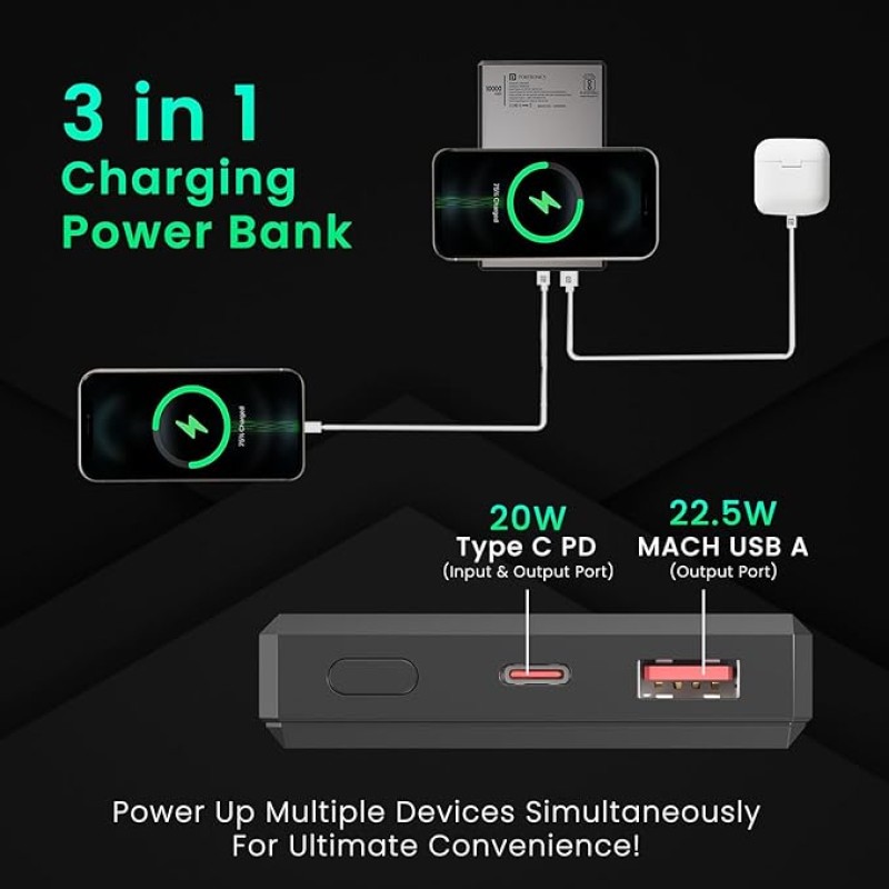 Portronics Luxcell MagClick 10k 10000 mAh 15W Magnetic Wireless Fast Charging Power Bank Premium Finish, 22.5 Wired Output Compatible with iPhone 12 & Above,Type C Smartphones,Tablets(Dark Grey) Portronics Luxcell MagClick 10k 10000 mAh 15W Magnetic Wireless Fast Charging Power Bank Premium Finish, 22.5 Wired Output Compatible with iPhone 12 & Above,Type C Smartphones,Tablets(Dark Grey)