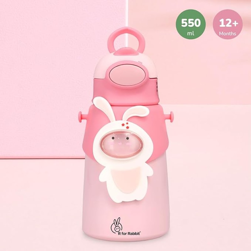 R for Rabbit Steebo Zoobie Premium Stainless Steel Water Sipper for Baby, Spill Proof BPA Free Soft Silicone Straw Drinking Sipper for Kids of 12+ Months (550ml, Pink Bunny) R for Rabbit Steebo Zoobie Premium Stainless Steel Water Sipper for Baby, Spill Proof BPA Free Soft Silicone Straw Drinking Sipper for Kids of 12+ Months (550ml, Pink Bunny)