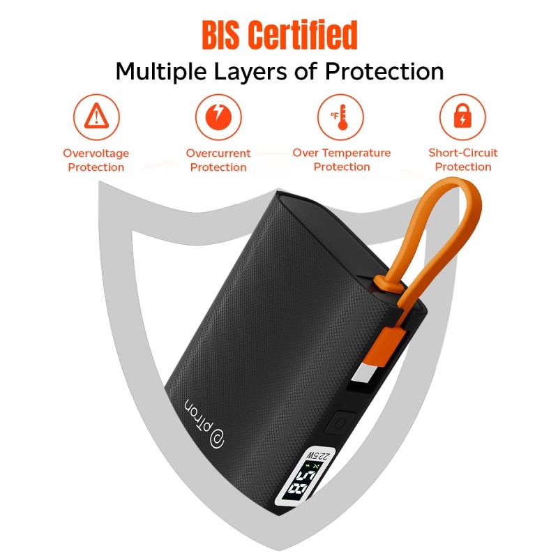 (Refurbished) pTron Dynamo Rush 10000mAh 22.5W Nano Power Bank, Compact Size Fast Charging, Supports VOOC/Wrap/Dash USB Charging, 20W PD Fast Charging, USB Type-C Input Cable, 2 Output Ports & BIS Certified (Black) (Refurbished) pTron Dynamo Rush 10000mAh 22.5W Nano Power Bank, Compact Size Fast Charging, Supports VOOC/Wrap/Dash USB Charging, 20W PD Fast Charging, USB Type-C Input Cable, 2 Output Ports & BIS Certified (Black)