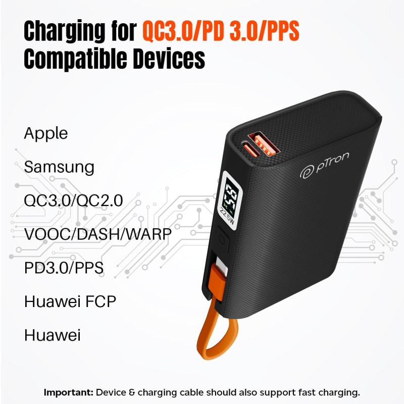 (Refurbished) pTron Dynamo Rush 10000mAh 22.5W Nano Power Bank, Compact Size Fast Charging, Supports VOOC/Wrap/Dash USB Charging, 20W PD Fast Charging, USB Type-C Input Cable, 2 Output Ports & BIS Certified (Black) (Refurbished) pTron Dynamo Rush 10000mAh 22.5W Nano Power Bank, Compact Size Fast Charging, Supports VOOC/Wrap/Dash USB Charging, 20W PD Fast Charging, USB Type-C Input Cable, 2 Output Ports & BIS Certified (Black)
