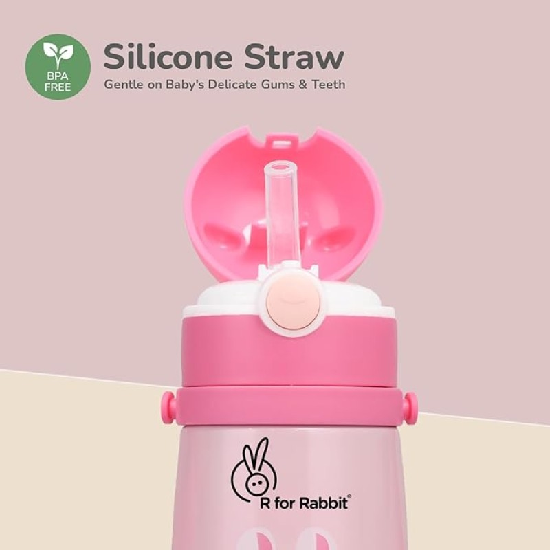 R for Rabbit Steebo Safari Premium Stainless Steel Water Sipper for Baby, Spill Proof BPA Free Soft Silicone Straw Drinking Sipper for Kids of 12+ Months (500ml, Pink Bunny) R for Rabbit Steebo Safari Premium Stainless Steel Water Sipper for Baby, Spill Proof BPA Free Soft Silicone Straw Drinking Sipper for Kids of 12+ Months (500ml, Pink Bunny)
