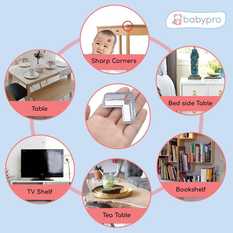 BabyPro (Pack of 12) Silicone Corner Guards, Corner Protector for Sharp Corners of Furniture, Baby Bed Protector, Table Corner and Edge Protector and Soft PVC Transparent Corner Guard
