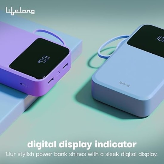 Lifelong Electronics 20000mAh 22.5W Fast Charging Power Bank | 3 Inputs (in-Built USB Cable + Lightning + Type-C Port) | 6 Outputs (3 in-Built Cables + 1 Type-C Port + 2 USB Ports) | QC 3.0 Powerbank Lifelong Electronics 20000mAh 22.5W Fast Charging Power Bank | 3 Inputs (in-Built USB Cable + Lightning + Type-C Port) | 6 Outputs (3 in-Built Cables + 1 Type-C Port + 2 USB Ports) | QC 3.0 Powerbank