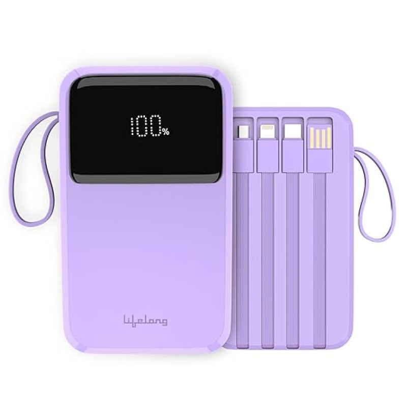 Lifelong Electronics 10000mAh 22.5W Fast Charging Power Bank | 3 Inputs (in-Built USB Cable + Lightning + Type-C Port) | 6 Outputs (3 in-Built Cables + 1 Type-C Port + 2 USB Ports) | QC 3.0 Powerbank